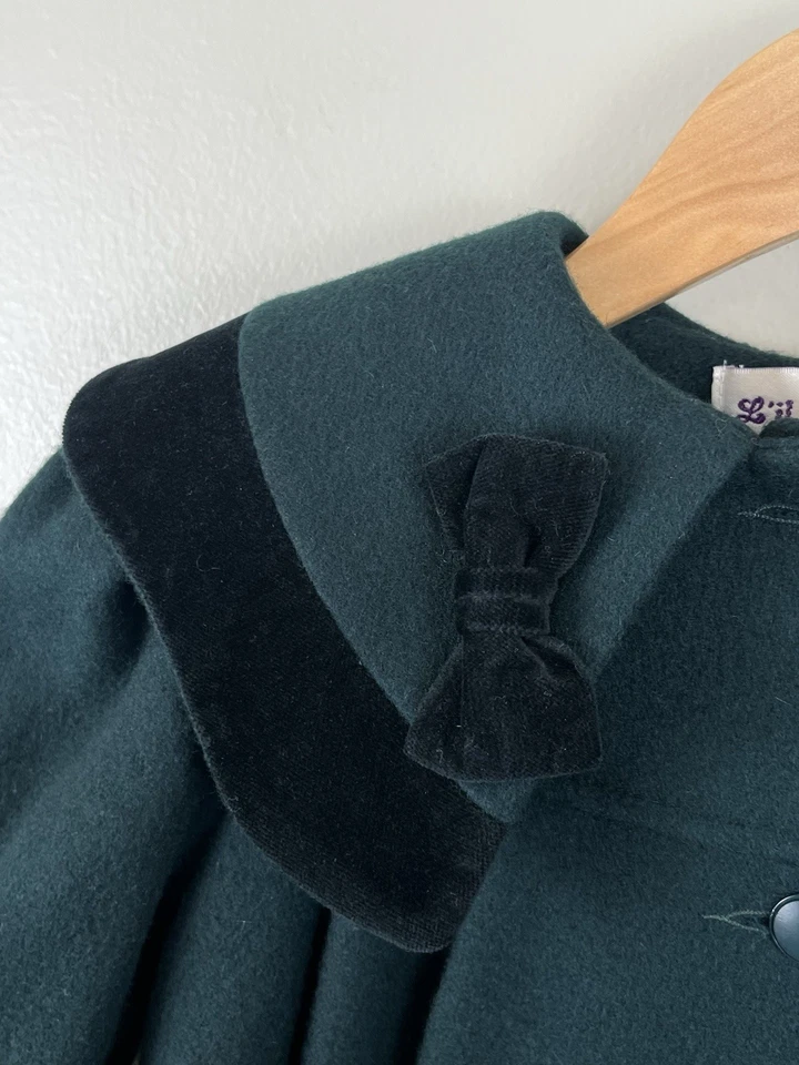 Abrigo de Lana Lil’ Miss Bobbie Niñas Pequeñas De Colección Terciopelo Verde Vacaciones Clásico EE. UU. Foto 4 de 4