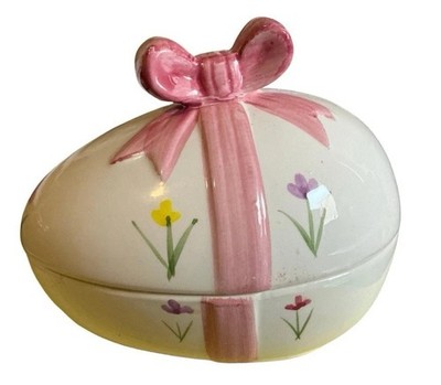 Vintage Ceramic Easter Egg Trinket Jewelry Knick Knack Box Home Decor