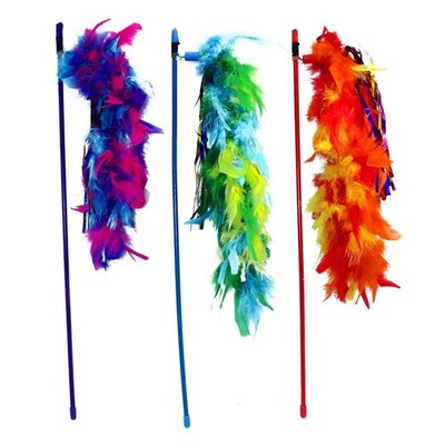 Interactive Dangling Wand Cat Teaser Toy with Feathers for Indoor Play Exercise