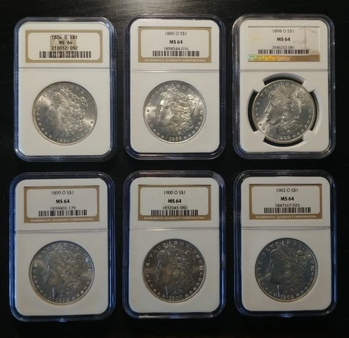 1884-O 1885-O 1898-O 1899-O 1900-O 1902-O SIX Morgan Silver Dollars NGC MS64