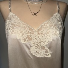 Vanity Fair Camisole Slip Top Beige Nylon Lace Cami Women  s Sz 34 Cottagecore