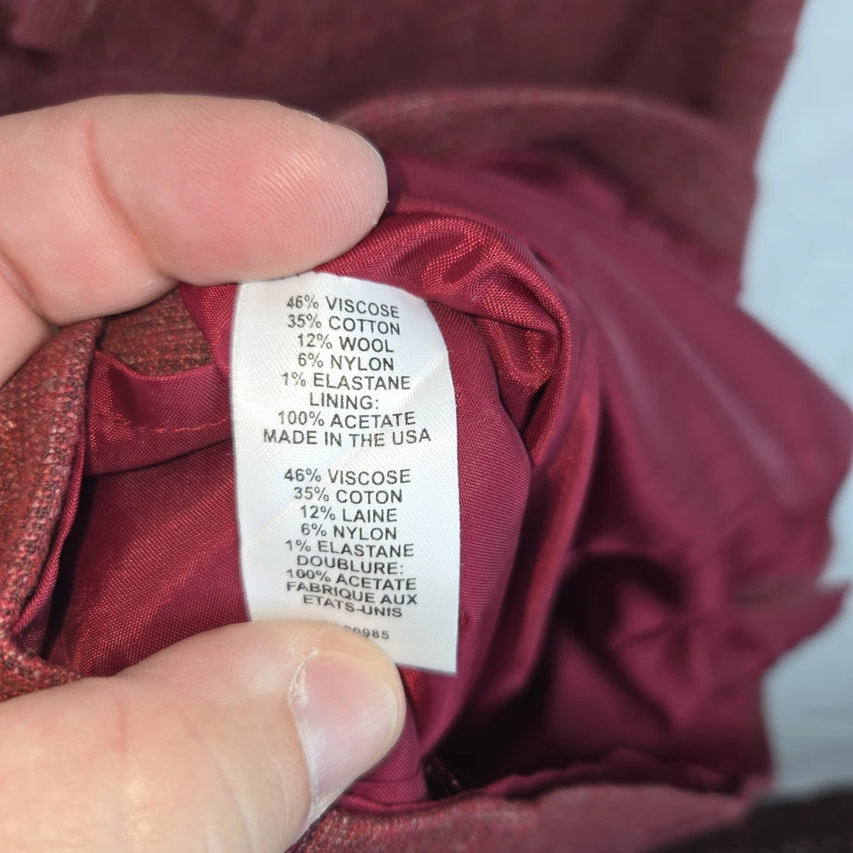 Nanette Lepore Red Wool Blend Tweed Ruffle Neck Cap Sleeve Sheath Dress Size 6 - Image 4 of 4