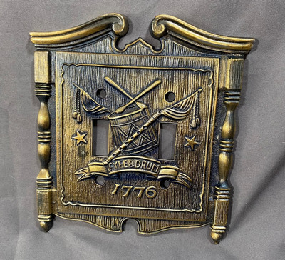 Brass Patriotic Fyfe & Drum 1776 Double Light Switch Plate Cover American Tack 