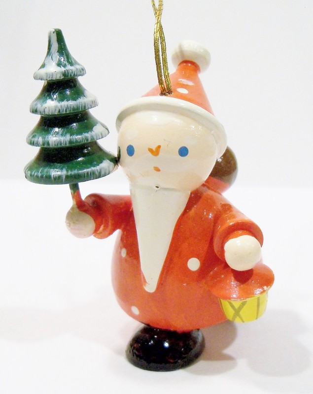 Erzgebirge Style Italy Santa Claus Lantern Tree Sack Wooden Wood Vntg Ornament
