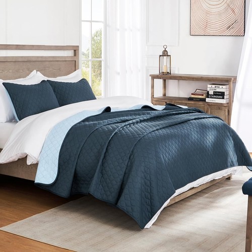 Contemporary Quilted King Size Bedding Set - Soft Microfiber & Dual Pillow Shams - Picture 4 of 8