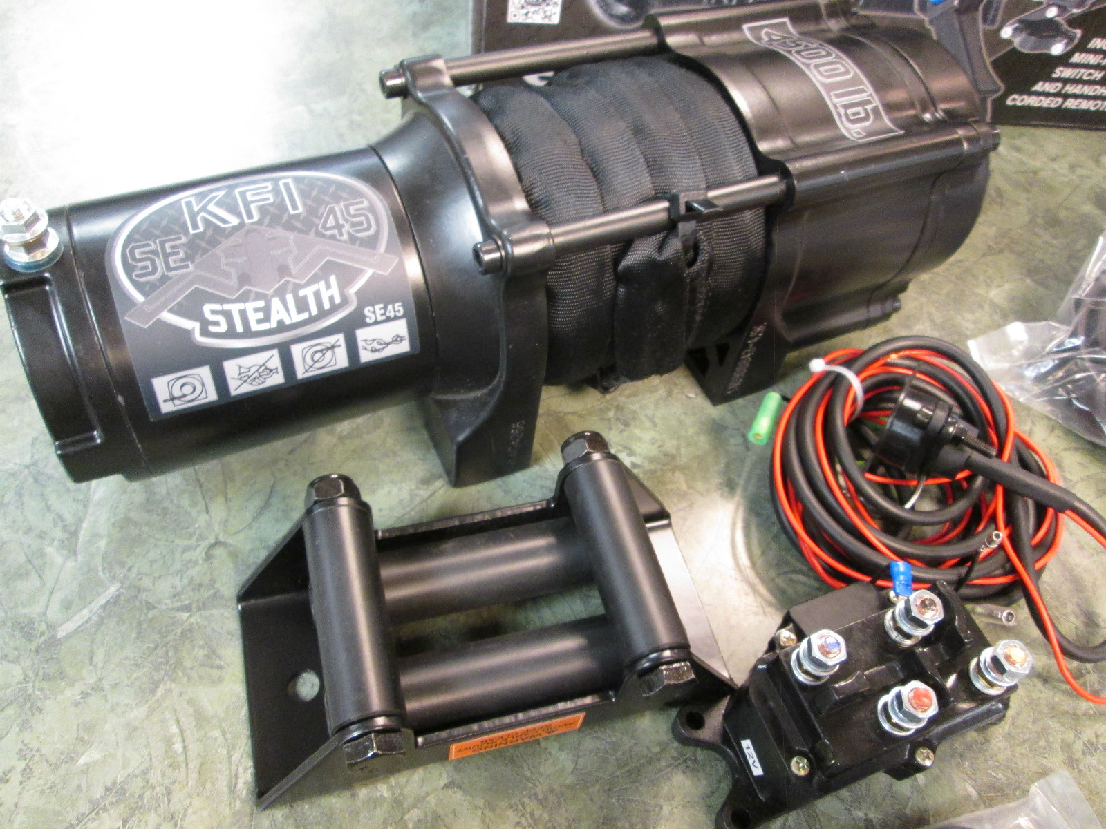 KFI 4500LB Stealth Winch All Black Synthetic Rope 4500LB Winch No Winch