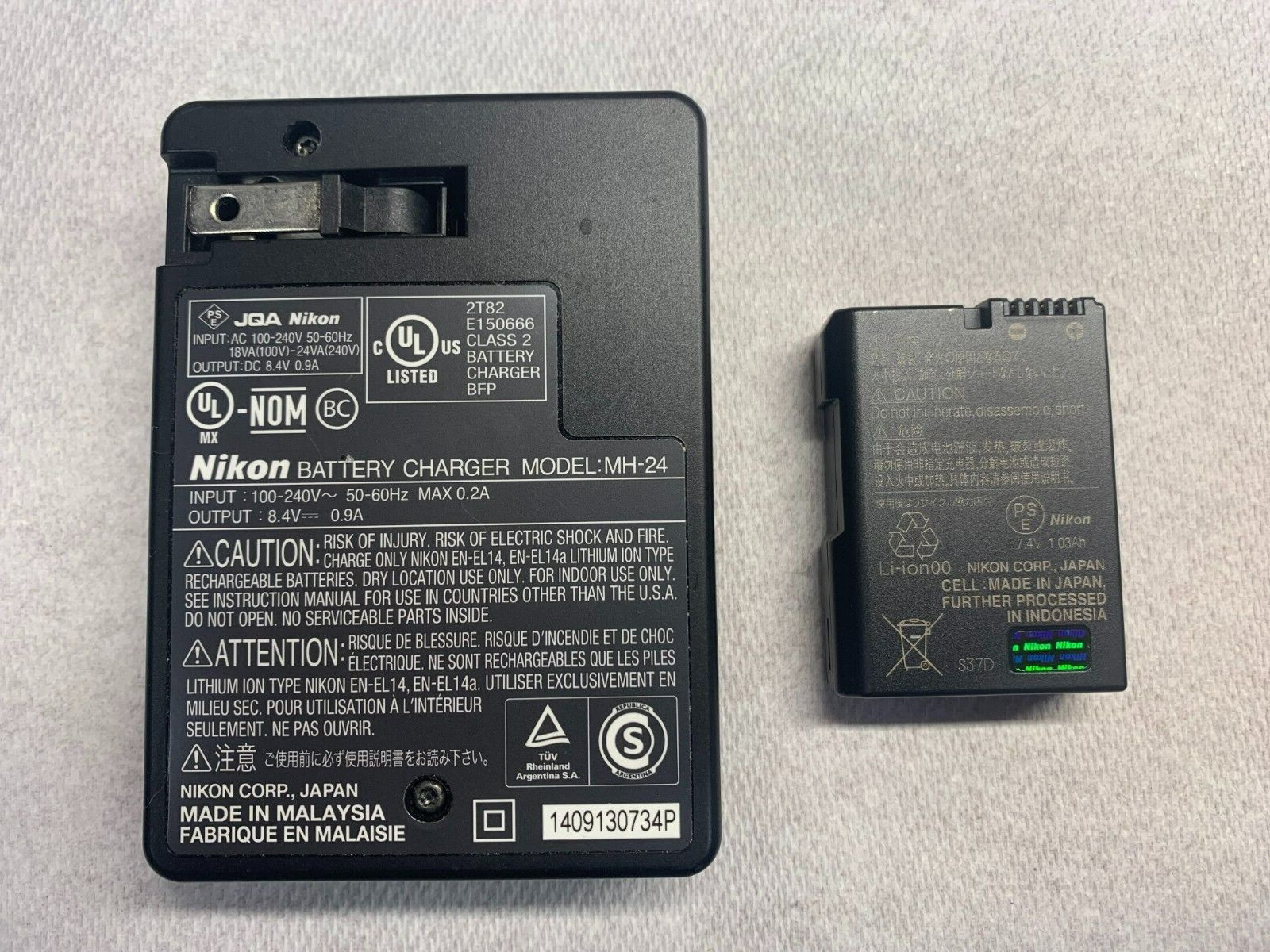 Nikon Camera Battery ENEL14 + Charger MH24, Lightly Used, Low