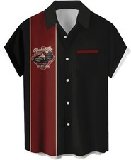 Men's 1950s Vintage Hawaiian Shirt Short Sleeve Button Up Bowling Style Casual