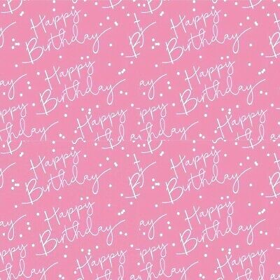 HAPPY BIRTHDAY Pink Silver Foiled Gift Wrap Sheet or Tag Ladies Wrapping Paper