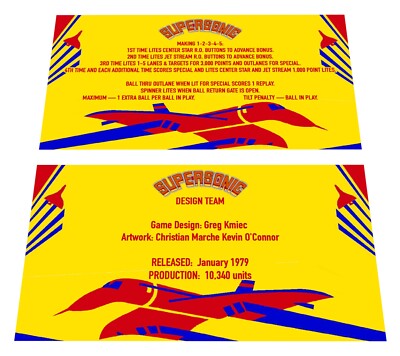 Bally Supersonic Pinball Custom Apron Instruction Cards Hi Resolution
