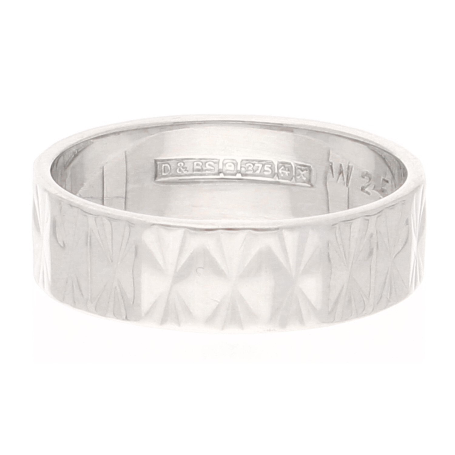 9Carat White Gold Patterned Wedding Band (Size O 1/2) 5.5mm Wide