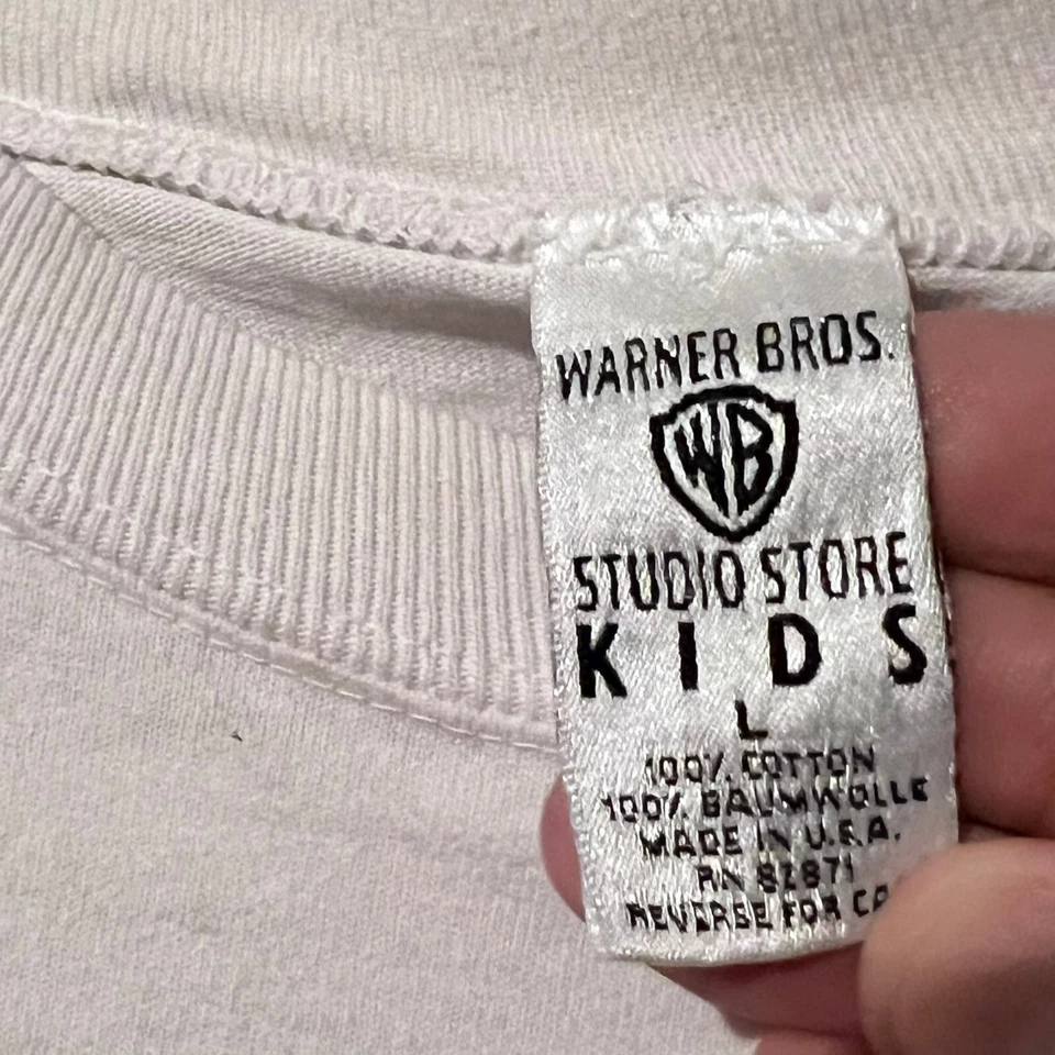 Vintage Warner Bros Boys Kids T-Shirt Size L White Bugs Bunny Made In USA 90s - Image 3 of 4