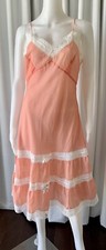 Vintage 50s Peach Nylon slip Tiered w lace Made In Italy S/M