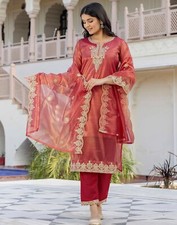 Net Sequence Embroidered Straight Kurta with Pant  Dupatta
