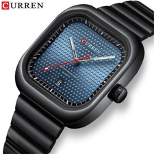 CURREN Men Watch Simple Dial Square Wristwatch Top Brand Male Date Steel Watches
