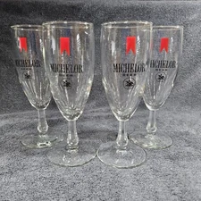 Set of 4 Michelob Beer Footed Stemmed Glass  8 Ounce   7.5"  Tall