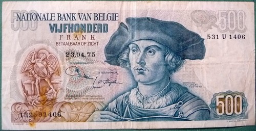BELGIUM 500 FRANCS NOTE FROM 23.04. 1975 ISSUE , P 135