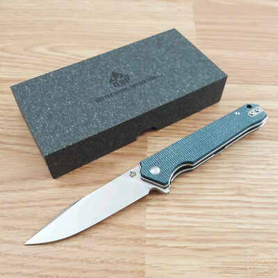 QSP Knife Mamba V2 Liner Folding Knife 3.50'' D2 Steel Blade Blue Micarta Handle