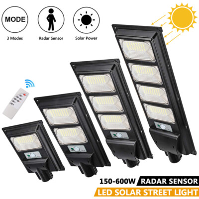 LED Solar Street Light Sensor Waterproof Garden Outdoor Lights+Remote+Pole