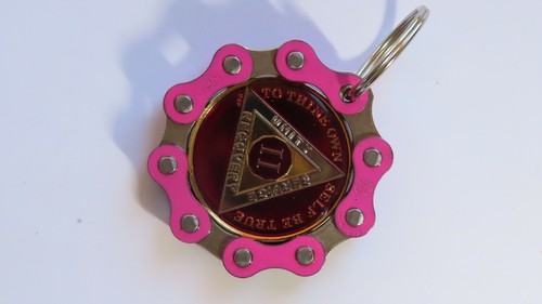Pink AA Key Chain Chip Holder Keyring Gift Alcoholics Anonymous Al-Anon Women's - Picture 8 of 9