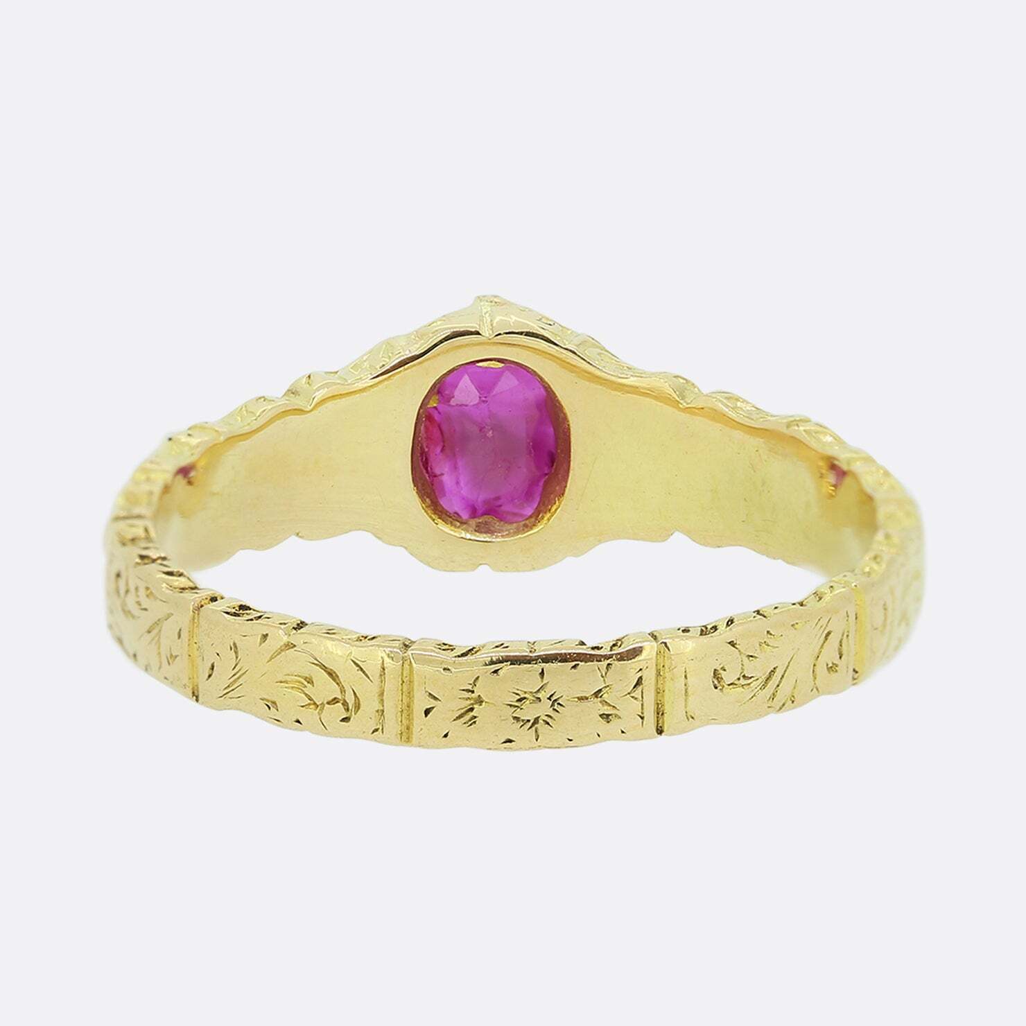 Antique Patterned Ruby Solitaire Ring - image 4