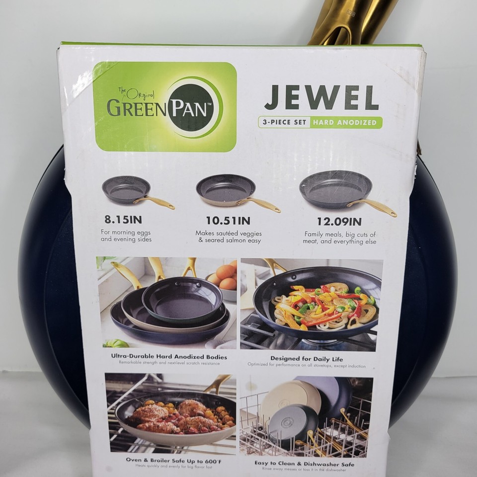 Greenpan Jewel 3Piece Ceramic NonStick Skillet Set Oven Safe NEW