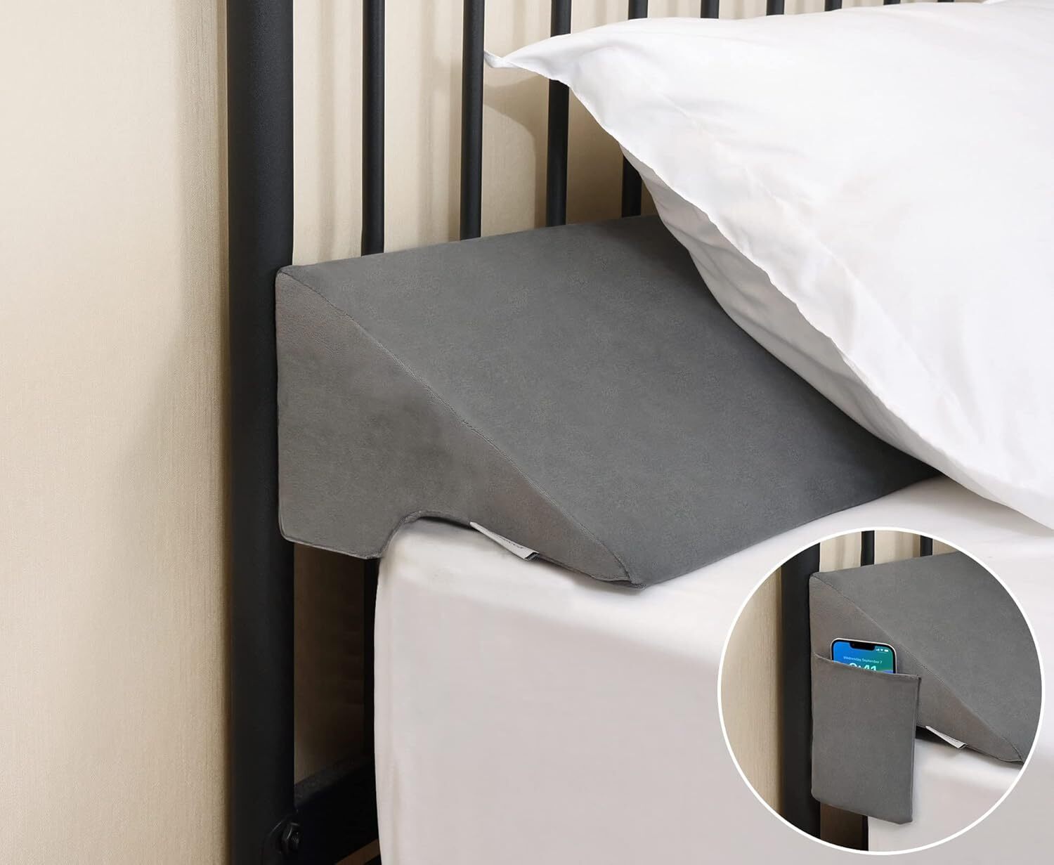 King Bed Wedge Pillow 76x10 Inch Gap Filler Foam with Pockets and Washable Cover