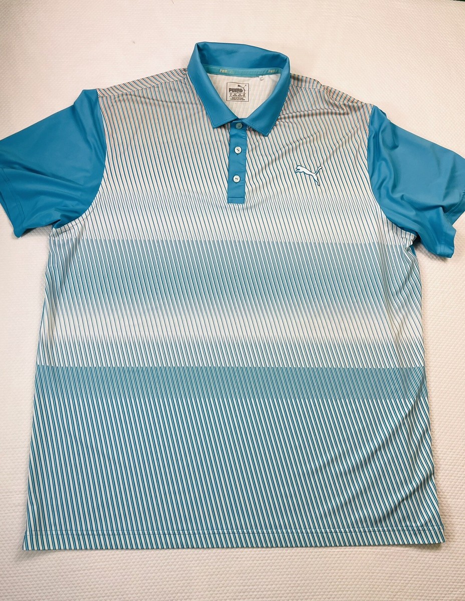 PUMA PWRCOOL Performance Fit White/Blue Striped Mens Golf