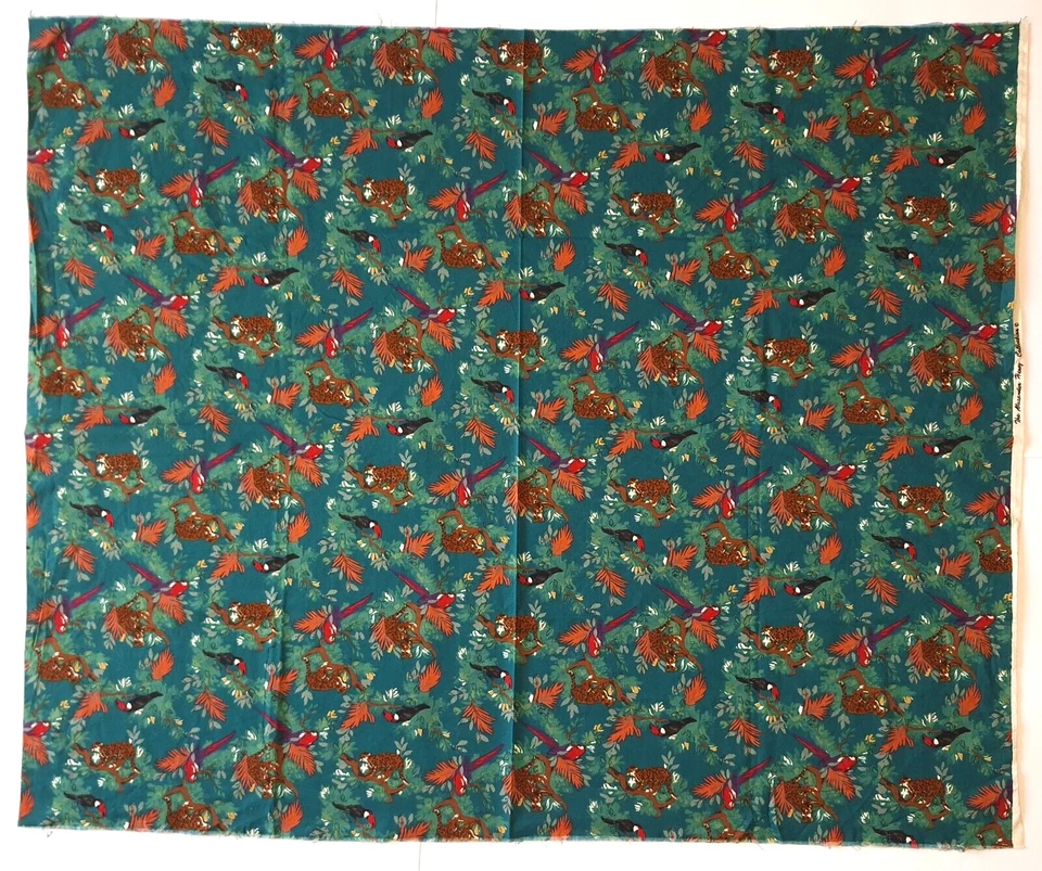 A. Henry Jungle Animals Birds Multi on Dark Green Quilting Cotton Fabric 34" L - Image 2 of 4