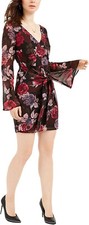 $108 Guess Women's Maiya Floral Tie Front V Neck Casual Dress, Multi, S