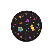 Space Theme Embroidered Iron-On Patch - Colorful Planets, Stars, Constellations
