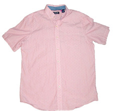 Men's CHAPS SHORT SLEEVE BUTTON FRONT PINK W/ WHITE PIN STRIPE DRESS SHIRT Sz M