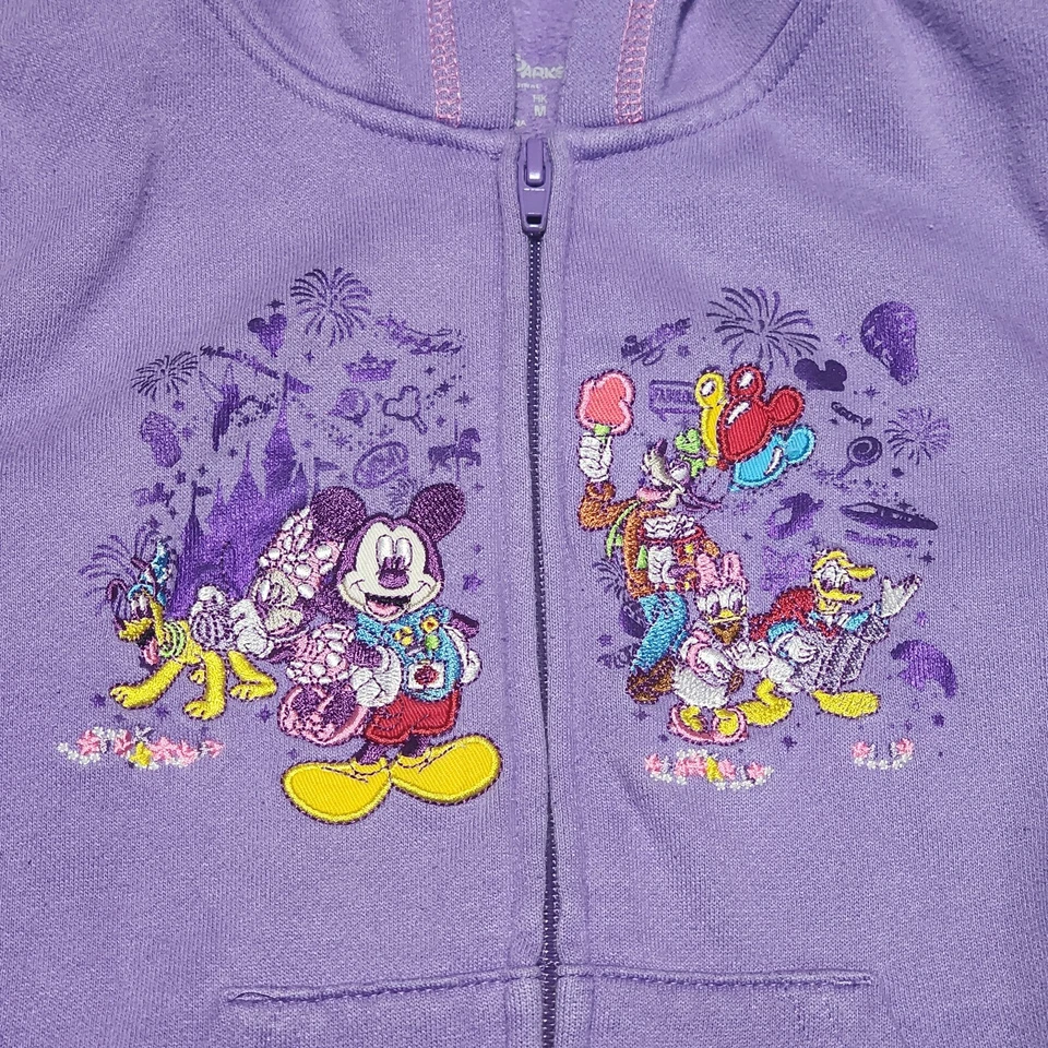 Moletom Walt Disney World bordado com zíper completo costurado roxo lã tamanho P - Imagem 2 de 4