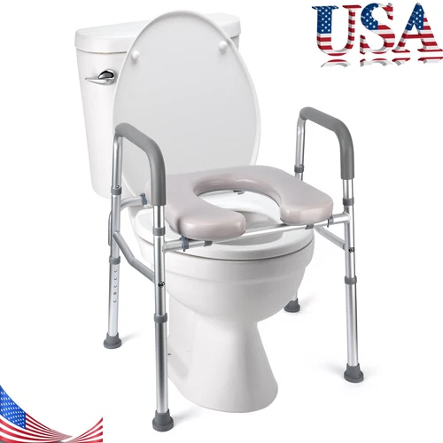 Raised Toilet Seat Commode Bathroom Assist Frame for Elderly, Handicapped 350LB