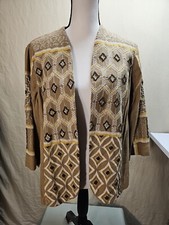 Chico's Linen Blend Open Front Blazer Jacket Beaded Size 1 Medium 8