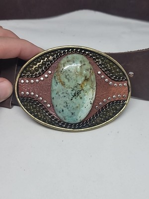 Leatherrock Stone Belt Vintage LeatheRock USA Jeweled Woven Leather Belt Stone  main image 2