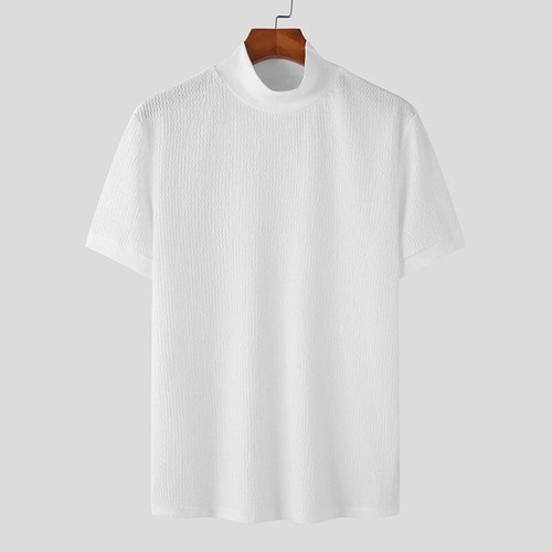 New Summer Fashion Tight T-shirt Casual Streetwear Textured High-neck Solid - Picture 25 of 28