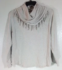 Women's Style & Co - Tan Top Fringe Cowl Neck Long Sleeve Sweater - Size Large