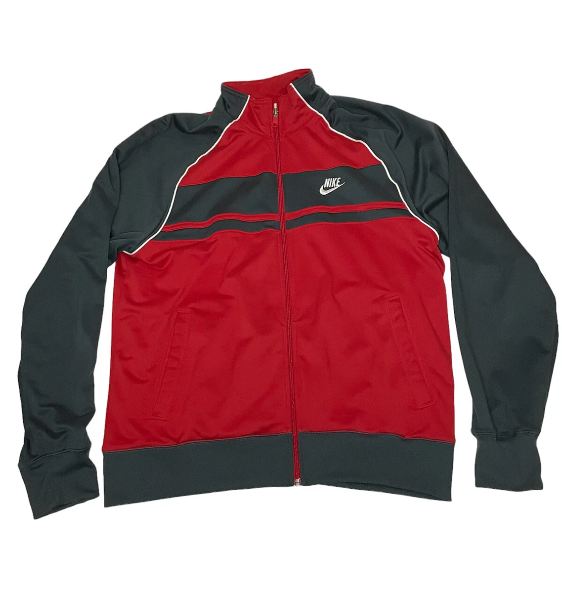 Nike Sportswear Mens Gray Red Zip Front Track Jacket XL Polyester