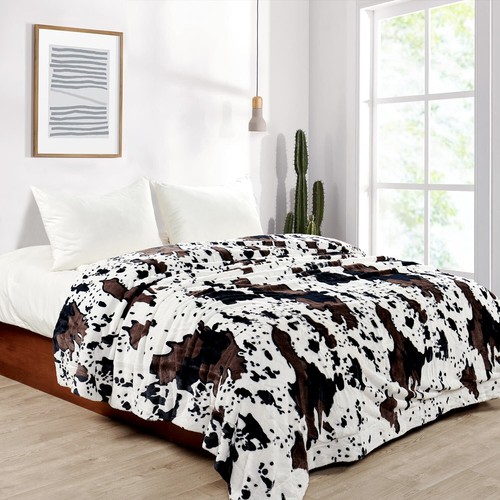 Cow Print Faux Fur Throw Blanket Double-Sided - Warm Fluffy Blanket Farmhouse - Picture 58 of 78