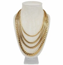Men's Miami Cuban link Chain 5mm to 10mm 20" 24" 30" inches 14k Gold Plated