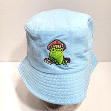 Embroidered Frog with Mushroom Bucket Hat for Women Men