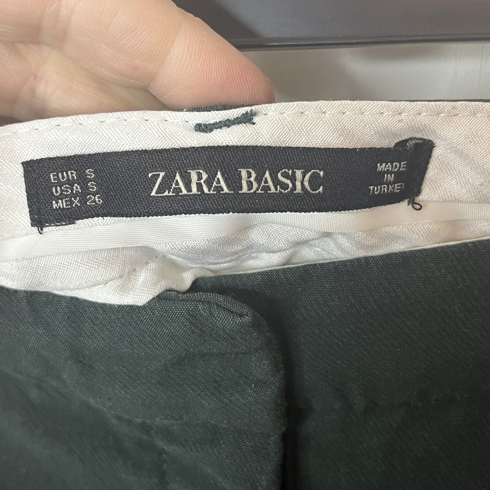 Zara Basic Capri Pant Women Small Green Straight Leg Casual Cuffed thumbnail 6