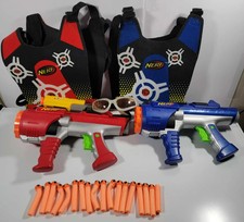 Lot of 2 Nerf Dart Gun Tag Interactive Toys Hasbro 2005 Red And Blue  18 Darts