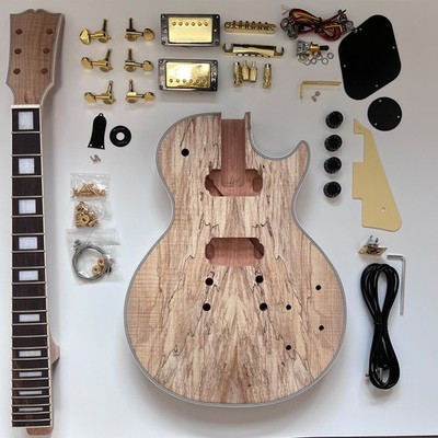 DIY Electric Guitar Kits Spalted Maple Top Bone Nuts Unfinished Set In FREE SHIP