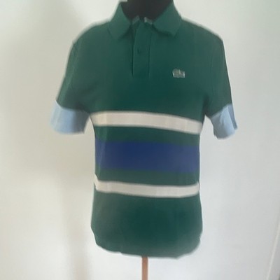 Lacoste Herren Polo Slim Fit Kurzarm Piqué gestreift Grün/Blau/Weiß L
