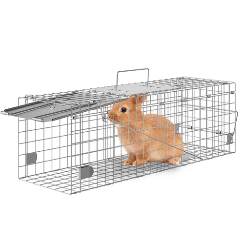 VEVOR Live Animal Cage Trap 24" x 8" x 8" Humane Cat Trap Cats Squirrels Mouse - Picture 1 of 12