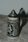 German Beer Stein with Lid, Blue/White, 7" Tall, 3-1/8" Diameter Base — photo 2