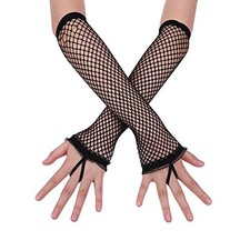 Kids Long Fishnet Gloves Girls Lace Fingerless Mesh Gloves Dance Black