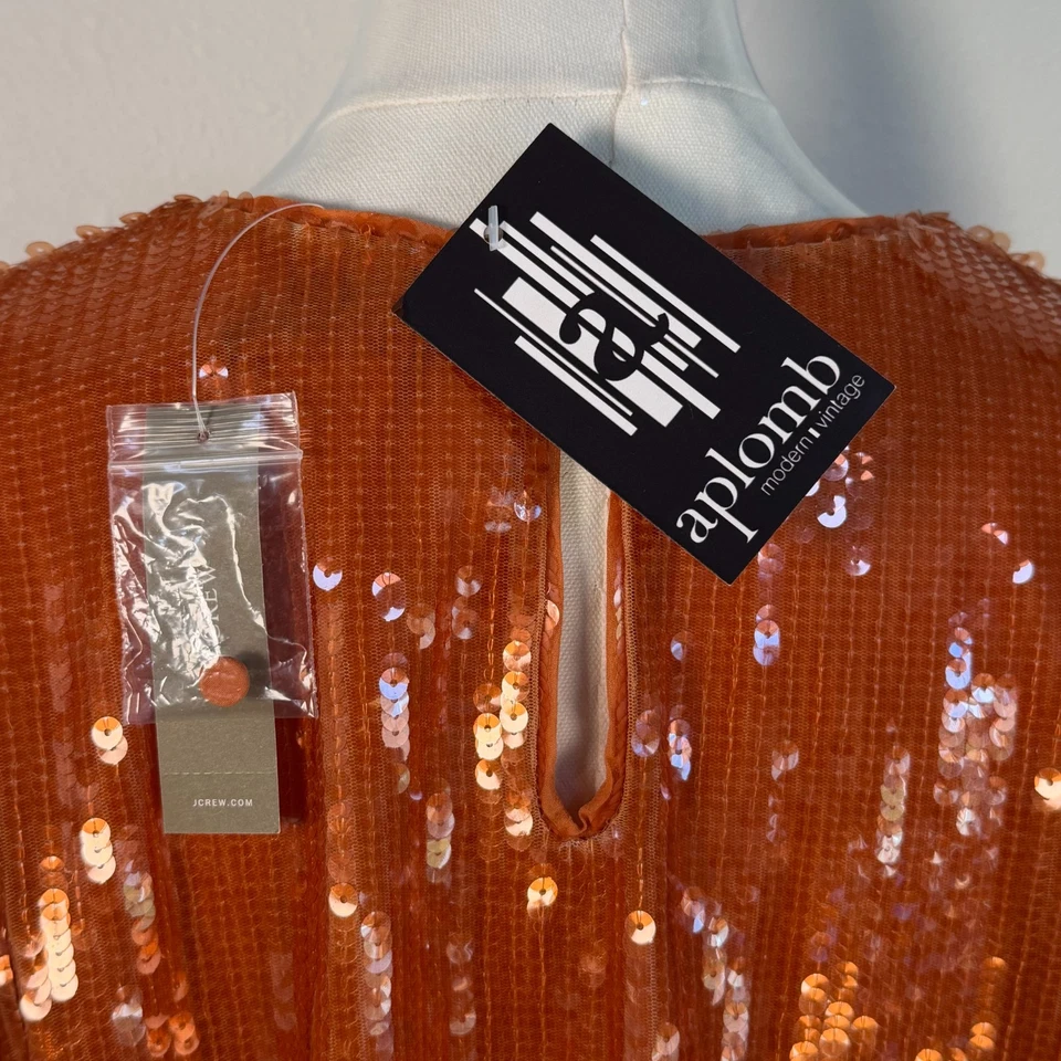 Blusa Top J.Crew Naranja Lentejuelas Manga Globo Talla M Nueva con Etiquetas Fiesta de Vacaciones Foto 4 de 4